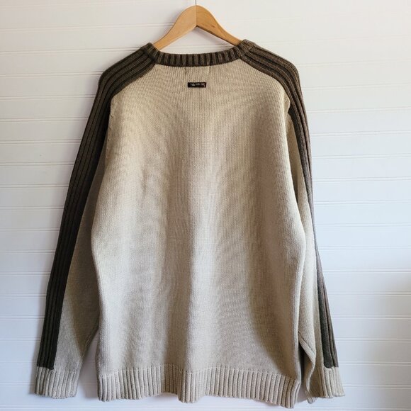 Point Zero Sweater Mens XL Beige Crew Neck Pullover Color Block NEW - Picture 10 of 13